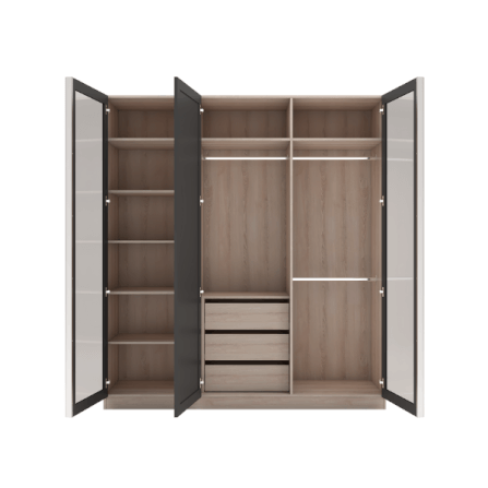 ตู้เสื้อผ้า 3 บานเปิด WISDOM DESIGN FURNITURE รุ่น WR-185 180 ซม. สีไลท์เวงเก้/แฟบริค_3