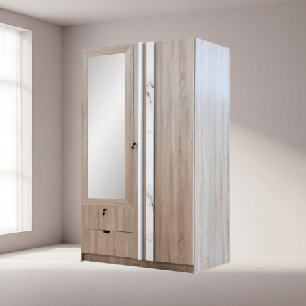ตู้เสื้อผ้า 2 บานเปิด WISDOM DESIGN FURNITURE รุ่น W1219M 120 ซม. สีโซลิค/หินอ่อน_4