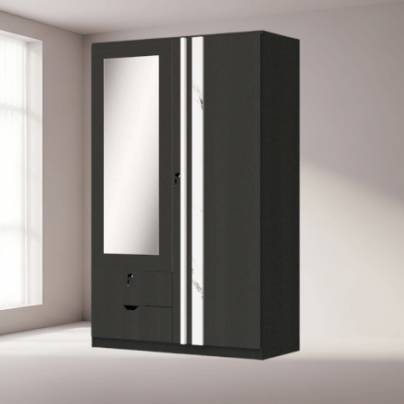 ตู้เสื้อผ้า 2 บานเปิด WISDOM DESIGN FURNITURE รุ่น W1219M 120 ซม. สีโอ๊ค/หินอ่อน_4