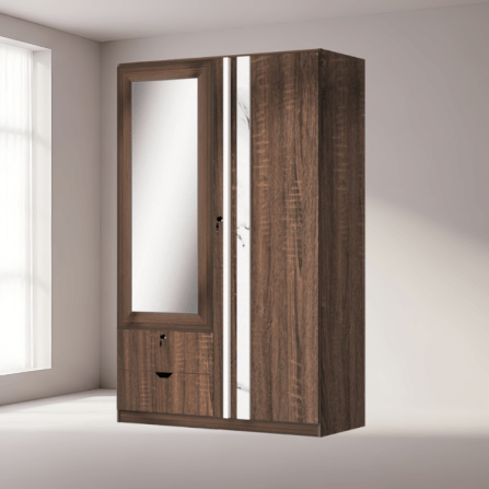 ตู้เสื้อผ้า 2 บานเปิด WISDOM DESIGN FURNITURE รุ่น W1219M 120 ซม. สีวอลนัท/หินอ่อน_4