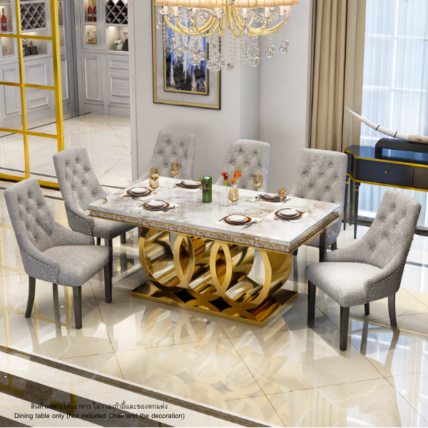 โต๊ะอาหารหินอ่อน WISDOM DESIGN FURNITURE รุ่น CHARLOTTE 160 ซม. สีมาร์เบิ้ล/ทอง_4