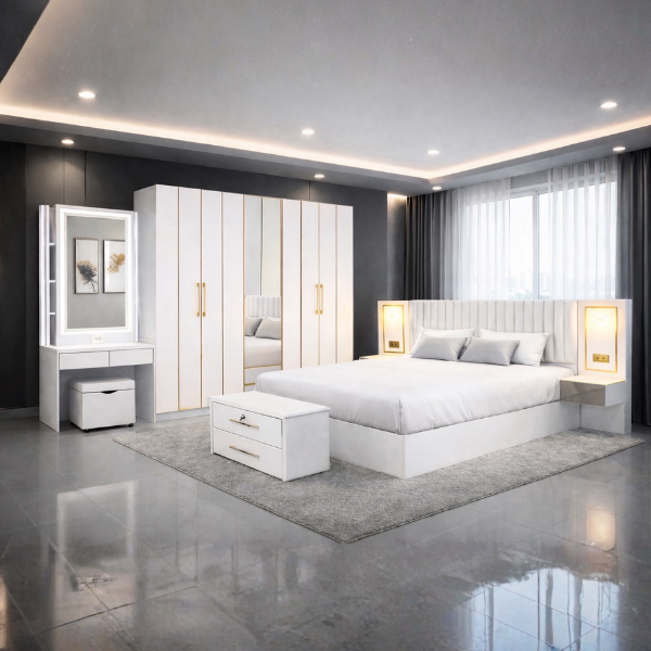 ชุดห้องนอน 6 ฟุต WISDOM DESIGN FURNITURE รุ่น WHITE GOLD สีขาว_1