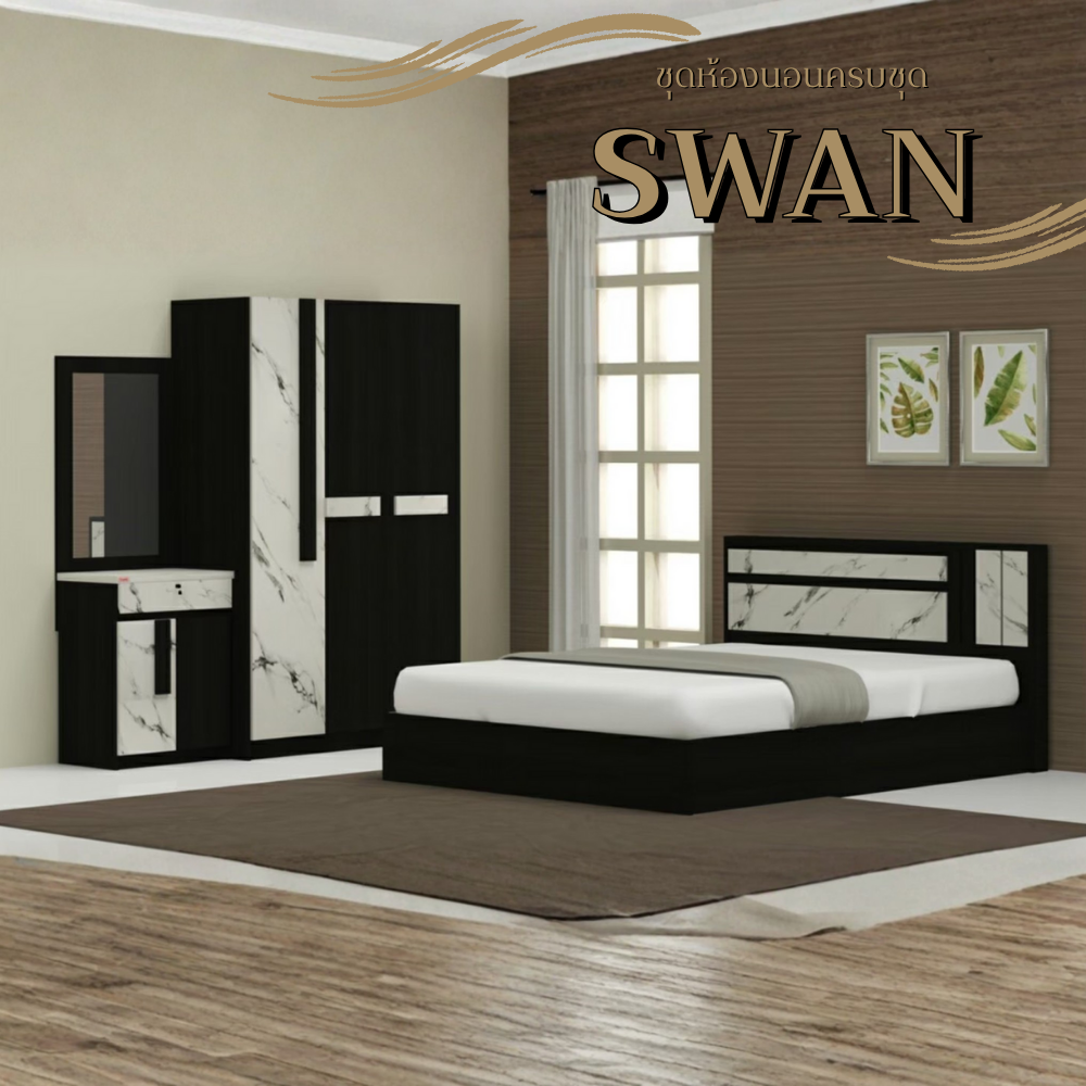 ชุดห้องนอน 6 ฟุต WISDOM DESIGN FURNITURE รุ่น SWAN สี โอ๊ค/หินอ่อน_6