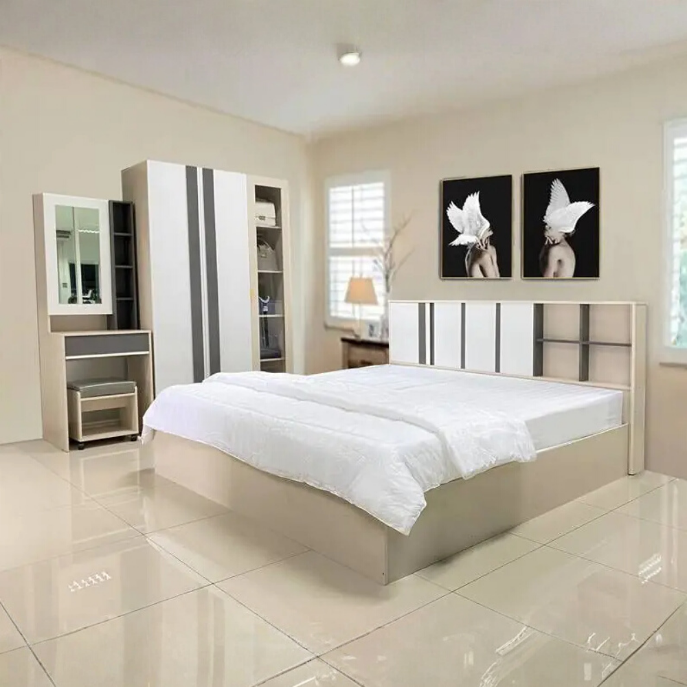 ชุดห้องนอน + ที่นอนสปริง 6 ฟุต WISDOM DESIGN FURNITURE รุ่น CITY เบจ/ซิลค์_8