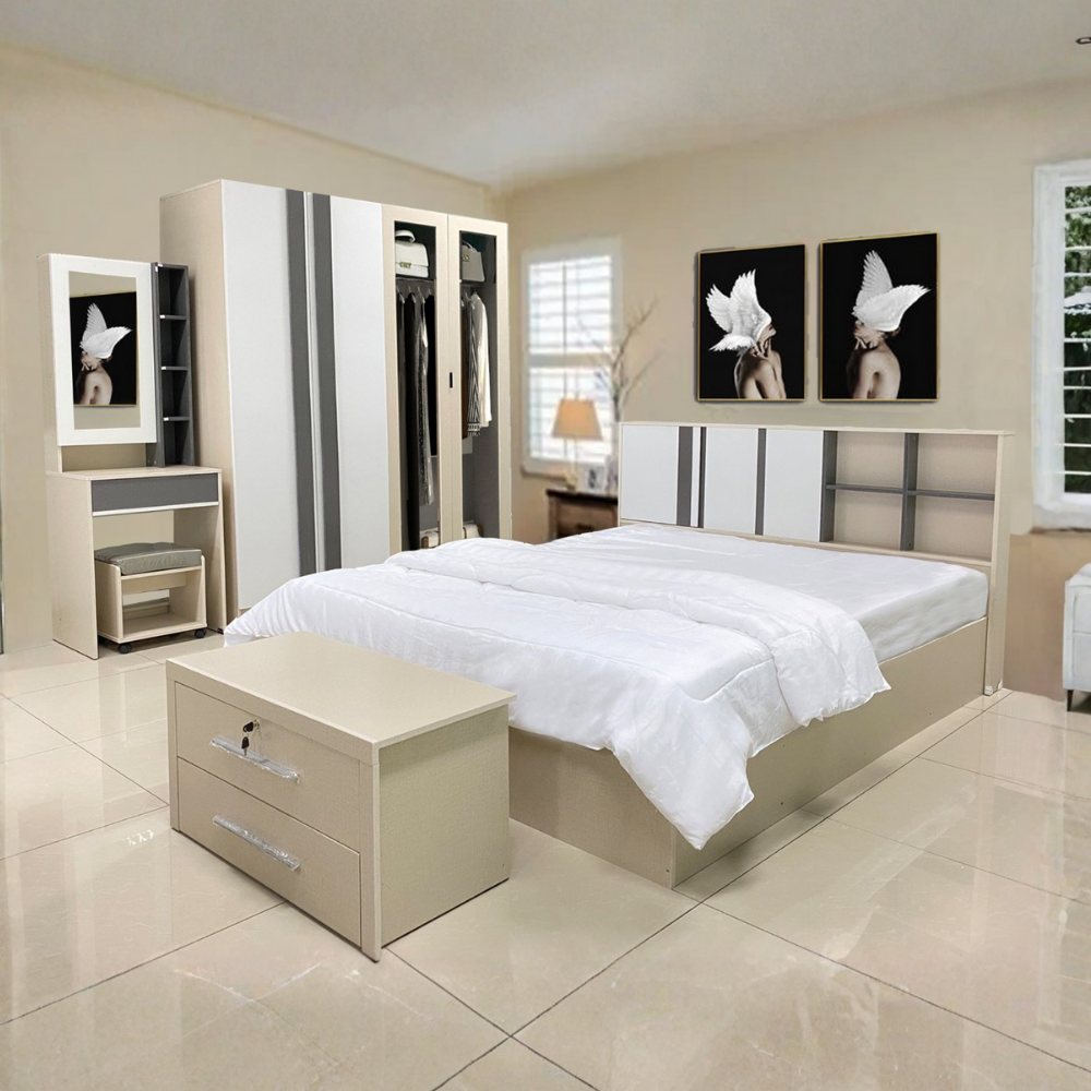 ชุดห้องนอน + ที่นอนสปริง 6 ฟุต WISDOM DESIGN FURNITURE รุ่น CITY PLUS เบจ/ซิลค์_9