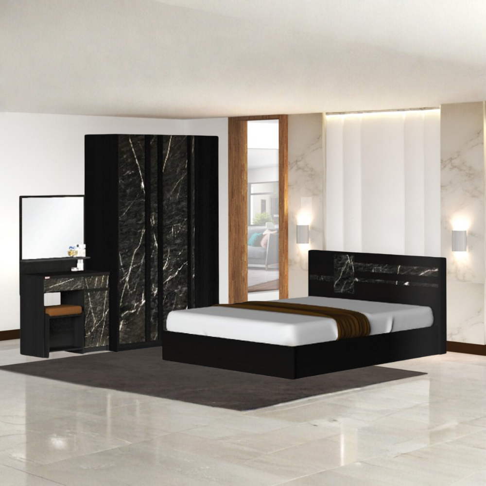 ชุดห้องนอน + ที่นอนสปริง 5 ฟุต WISDOM DESIGN FURNITURE รุ่น GALAXY สี โอ๊ค/หิน_8