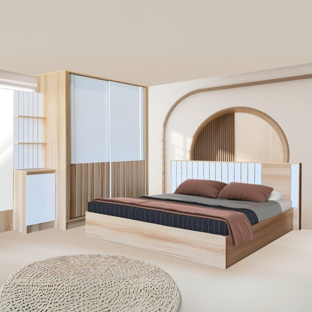 ชุดห้องนอน + ที่นอน PVC 6 ฟุต WISDOM DESIGN FURNITURE รุ่น AMANDA สี แอช/ขาว_8