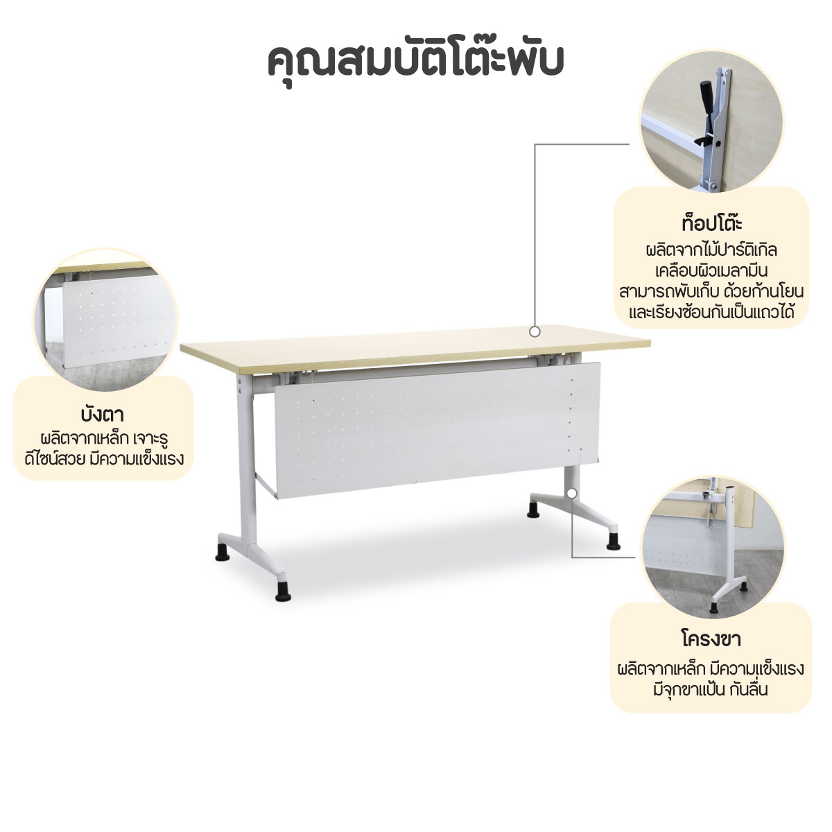 โต๊ะทำงานพับได้ NSBOFFICE รุ่น NAOMI 120 CM. สีขาว_4