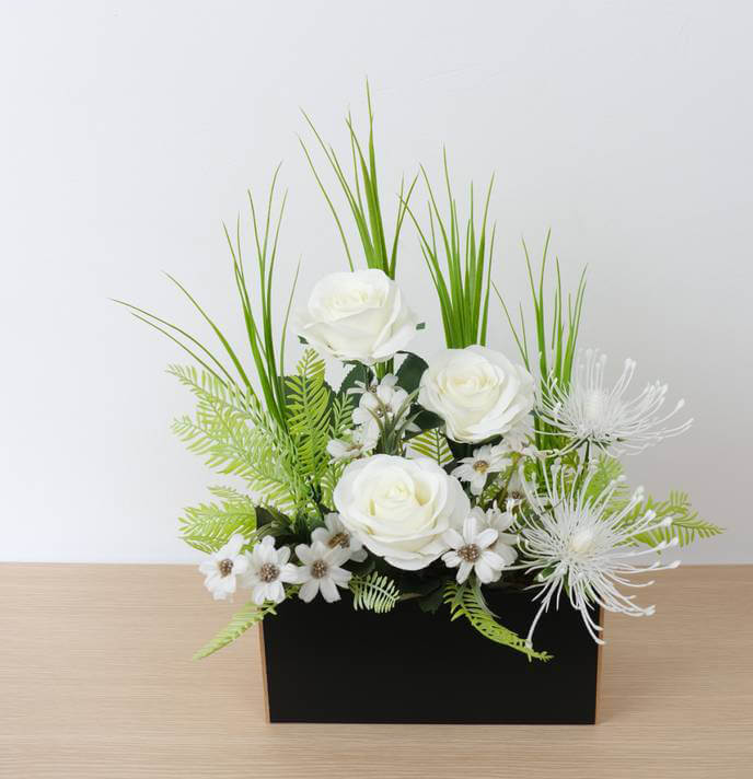 ดอกกุหลาบประดิษฐ์ในแจกัน  JGLORYFLOWER สีขาว