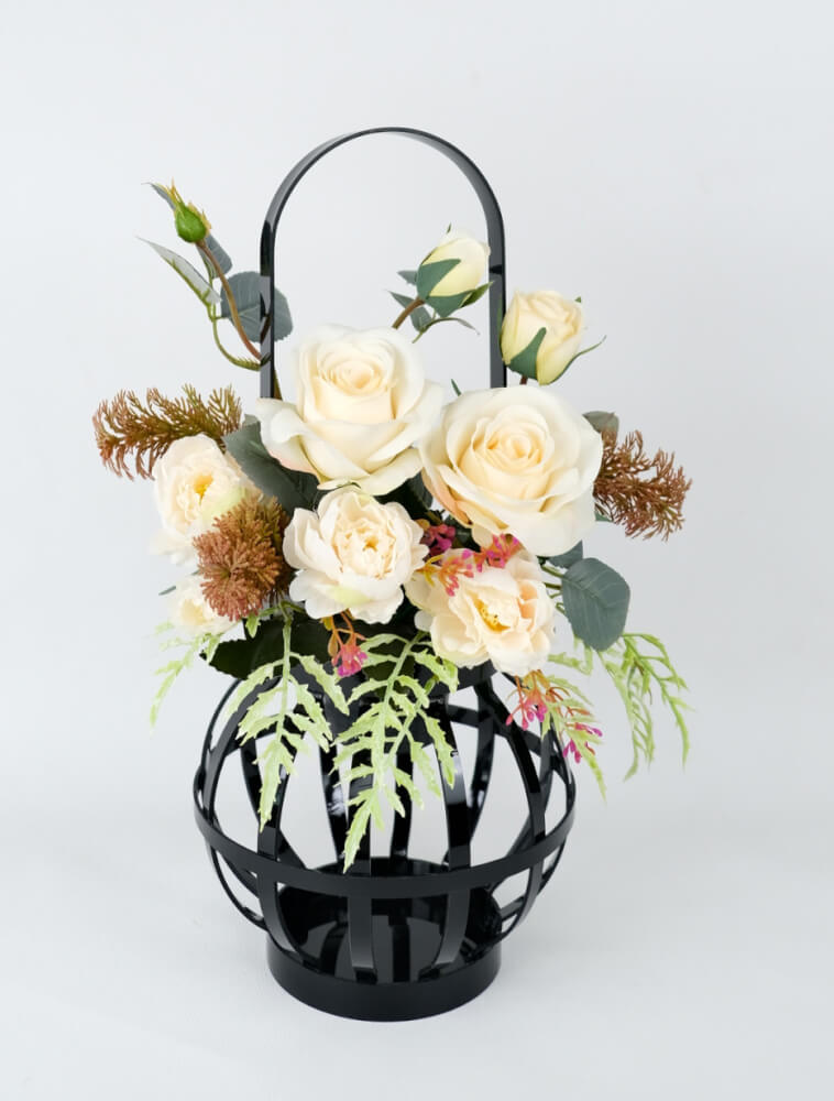 ดอกกุหลาบประดิษฐ์ผ้าในแจกัน JGLORYFLOWER สีครีม_1