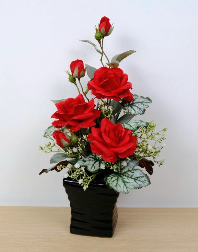 ดอกกุหลาบประดิษฐ์ผ้าในแจกัน JGLORYFLOWER สีแดง