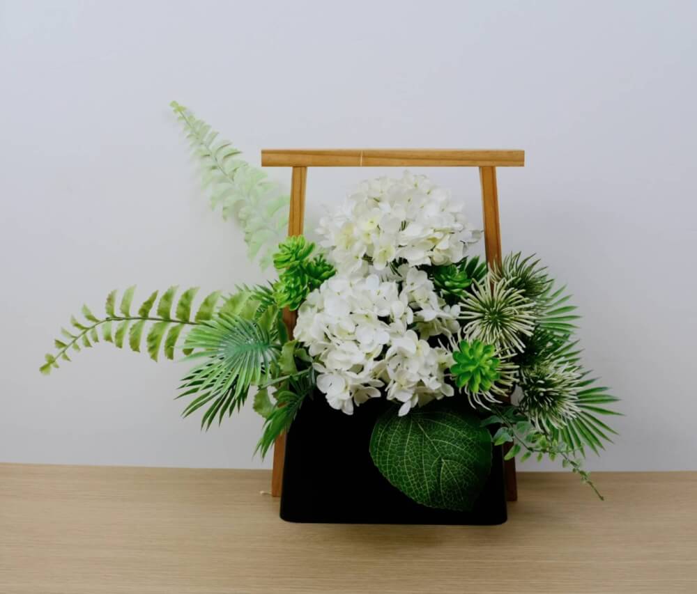 ดอกไฮเดรนเยียประดิษฐ์ผ้าในแจกัน  JGLORYFLOWER  สีขาว