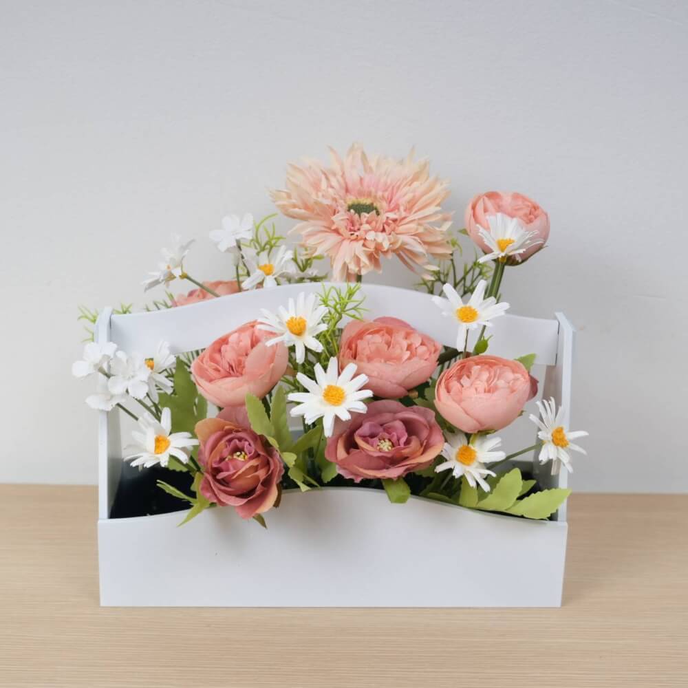 ดอกกุหลาบประดิษฐ์ผ้าในแจกัน  JGLORYFLOWER  สีโอรส