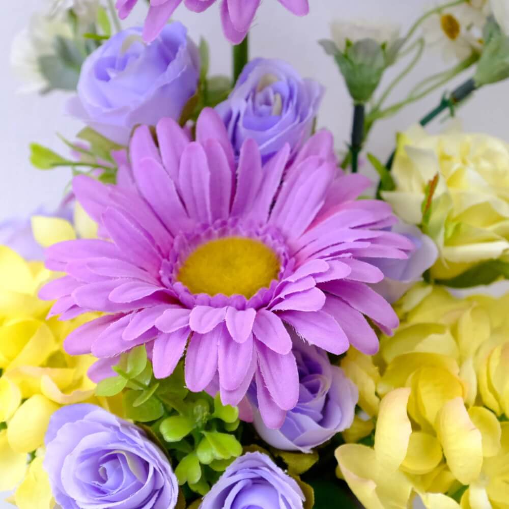 ดอกเยอบีร่าประดิษฐ์ผ้าในแจกัน  JGLORYFLOWER  สีม่วง/เหลือง