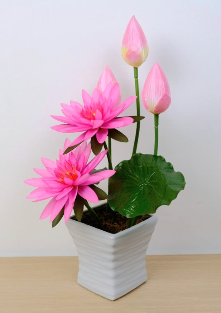 ดอกบัวประดิษฐ์ผ้าในแจกัน  JGLORYFLOWER  สีชมพู