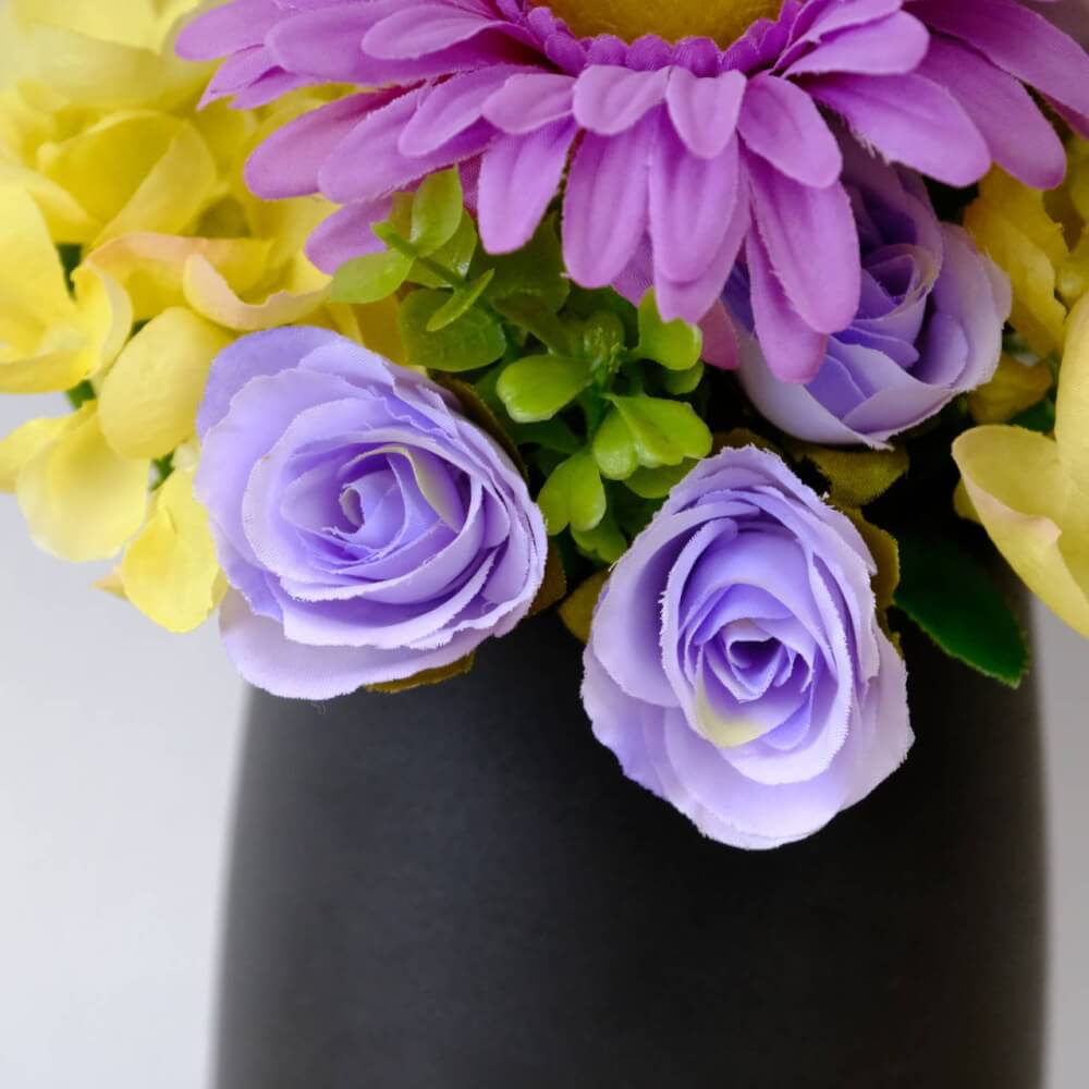 ดอกเยอบีร่าประดิษฐ์ผ้าในแจกัน  JGLORYFLOWER  สีม่วง/เหลือง