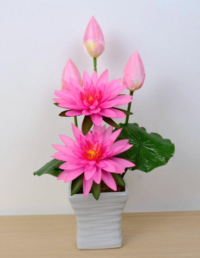 ดอกบัวประดิษฐ์ผ้าในแจกัน  JGLORYFLOWER  สีชมพู