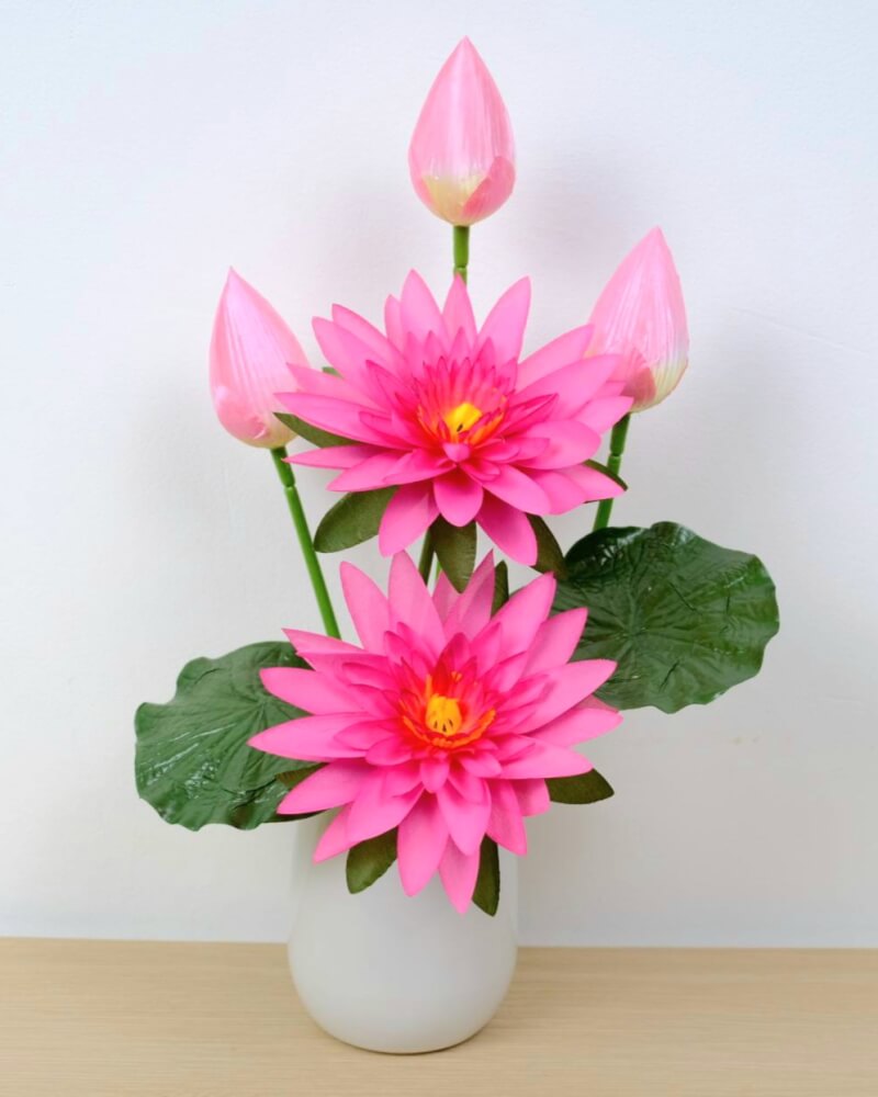 ดอกบัวประดิษฐ์ผ้าในแจกัน  JGLORYFLOWER สีชมพู