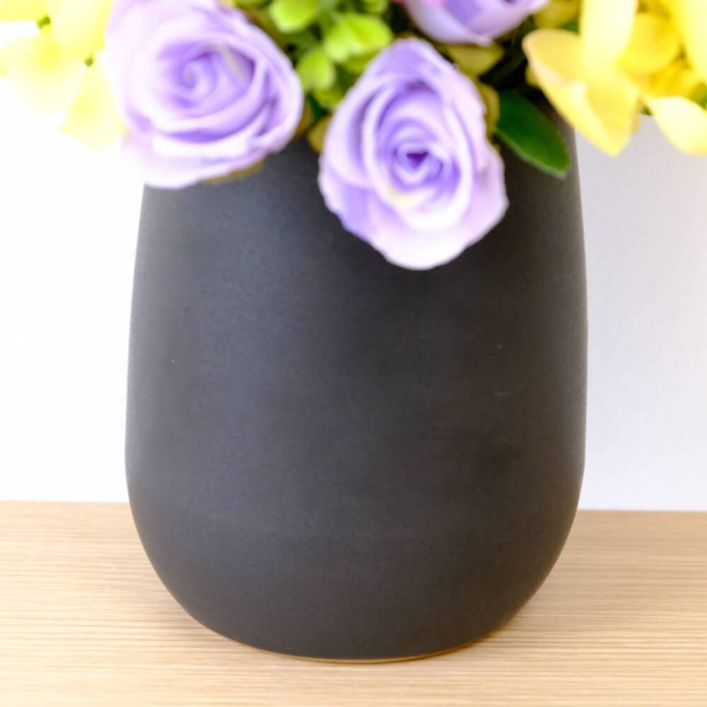 ดอกเยอบีร่าประดิษฐ์ผ้าในแจกัน  JGLORYFLOWER  สีม่วง/เหลือง