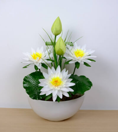 ดอกบัวสายประดิษฐ์ผ้าในแจกัน JGLORYFLOWER  สีขาว_1