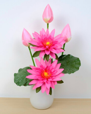 ดอกบัวประดิษฐ์ผ้าในแจกัน  JGLORYFLOWER สีชมพู_1