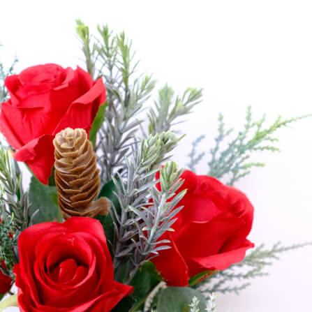 ดอกกุหลาบประดิษฐ์ผ้าในแจกัน  JGLORYFLOWER  แจกันเส้นเหล็กดัดขาว กุหลาบสีแดง_3