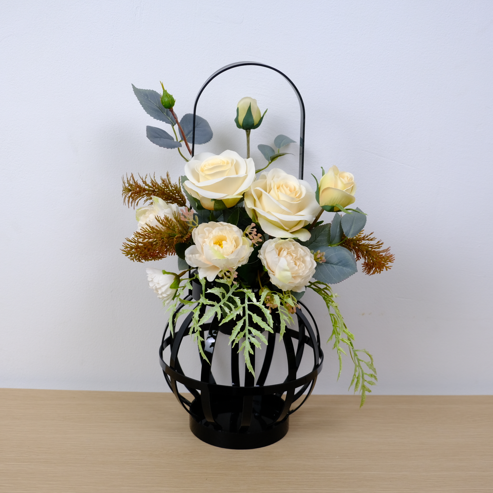 ดอกกุหลาบประดิษฐ์ผ้าในแจกัน JGLORYFLOWER สีครีม_5