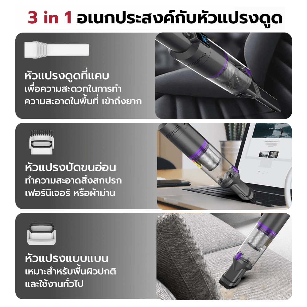 เครื่องดูดฝุ่นไร้สาย MC (MISTER CLEAN) H2 หน้าจอ LED ดูดแรง 13000PA_7