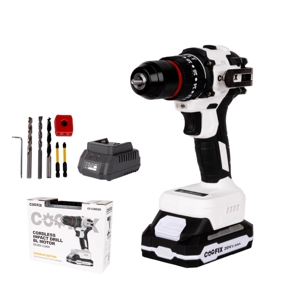 สว่านกระแทกไร้สาย COOFIX รุ่น CF-CID020 สีขาว พร้อมอุปกรณ์ในกล่อง (LIMITED EDITION)_0