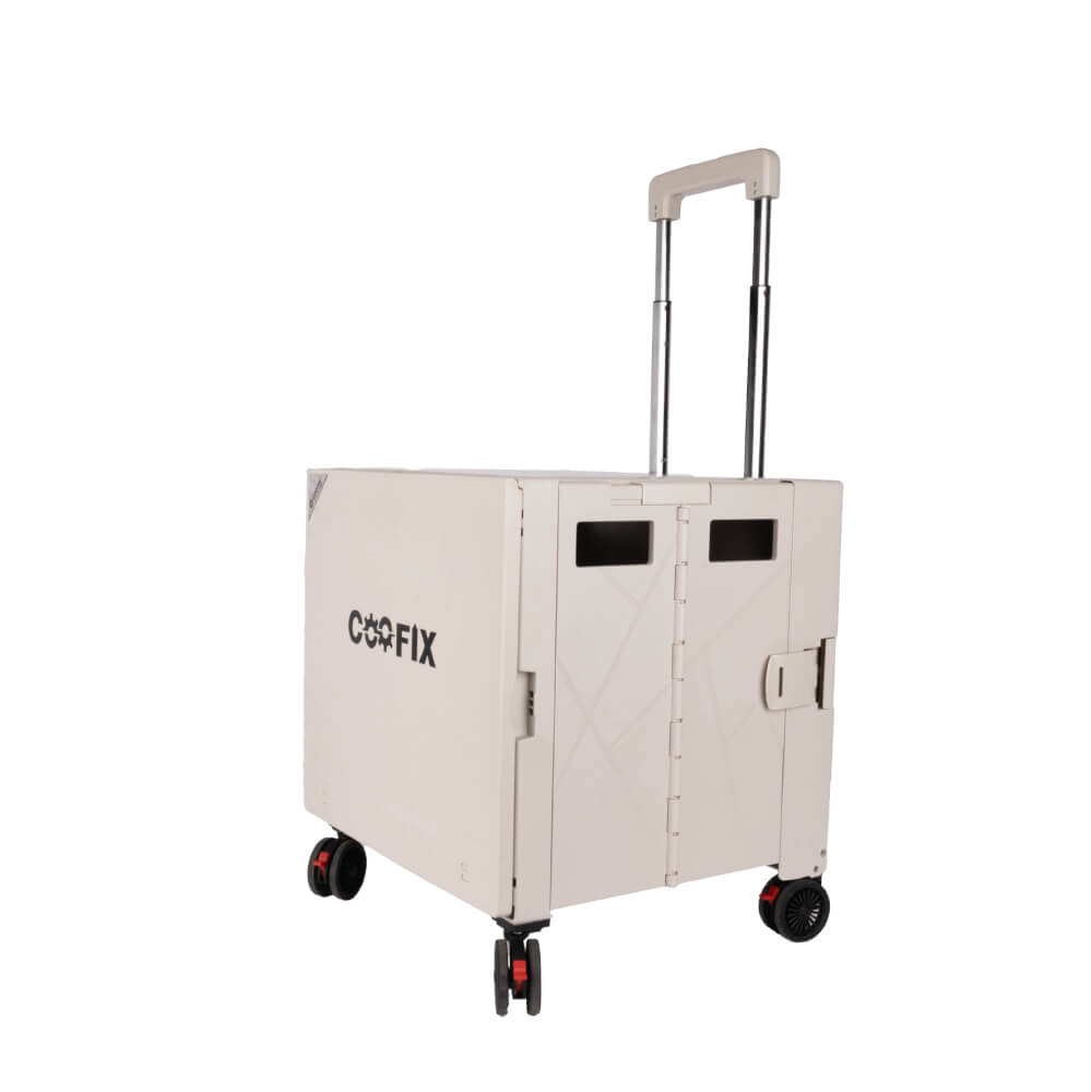 รถเข็นกล่องอเนกประสงค์พับได้ COOFIX รุ่น CFH-M01002 สีครีมมินิมอล กางเป็นโต๊ะได้