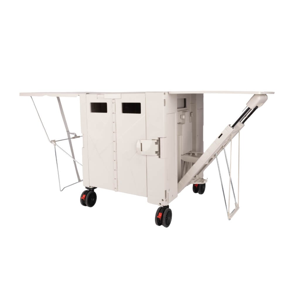 รถเข็นกล่องอเนกประสงค์พับได้ COOFIX รุ่น CFH-M01002 สีครีมมินิมอล กางเป็นโต๊ะได้