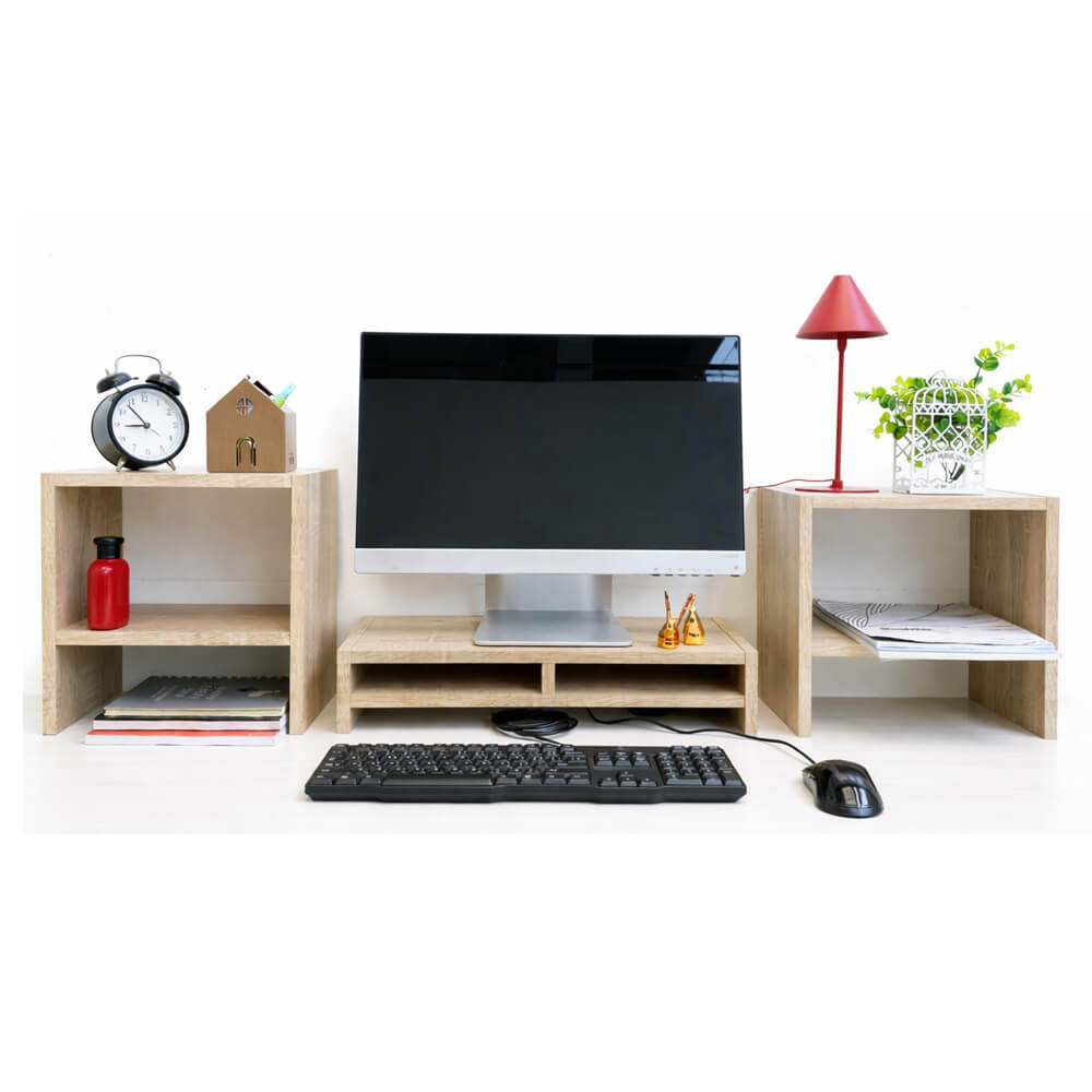 ชุดชั้นวางจอคอม PROSPACE FURNITURE รุ่น ANGASSO สีไวท์เมเปิ้ล เซ็ต 3 ชิ้น (ชั้นวางจอคอมและชั้นวางอเนกประสงค์)