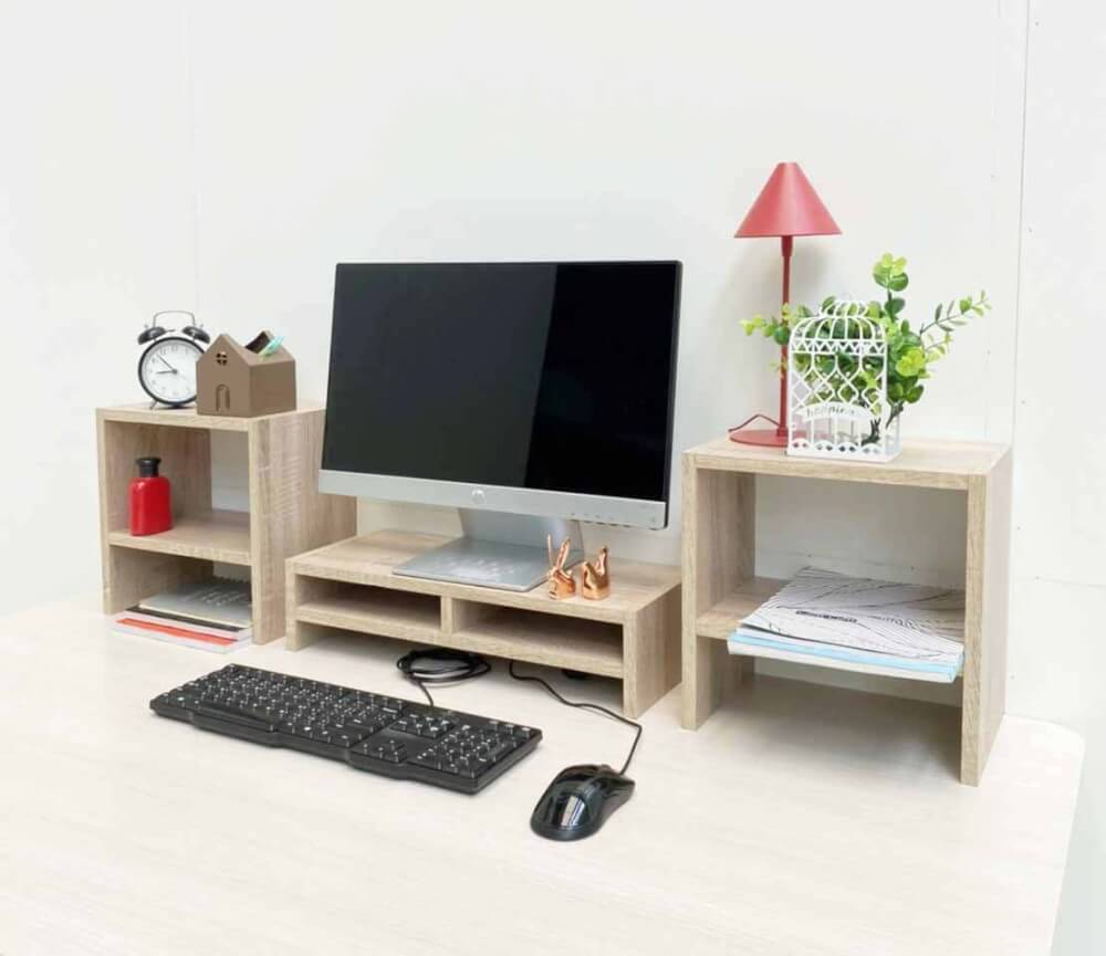 ชุดชั้นวางจอคอม PROSPACE FURNITURE รุ่น ANGASSO สีไวท์เมเปิ้ล เซ็ต 3 ชิ้น (ชั้นวางจอคอมและชั้นวางอเนกประสงค์)