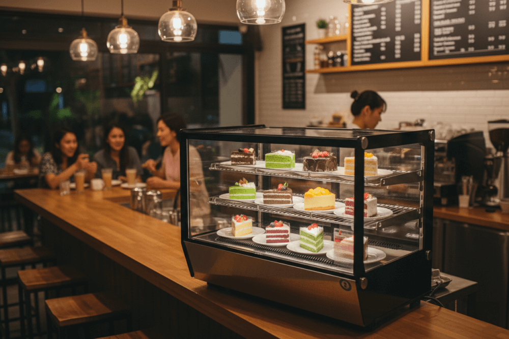 ตู้แช่เค้กเคาน์เตอร์ S-COOL รุ่น RTW-160L-5 กระจกทรงเหลี่ยม