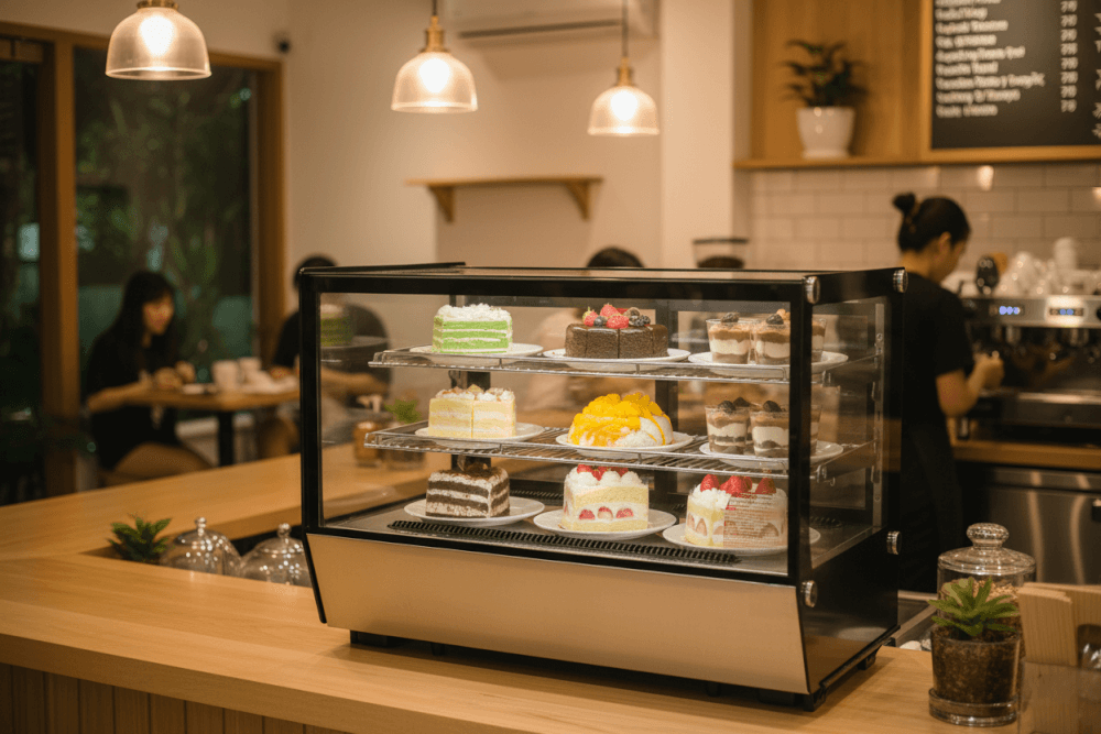 ตู้แช่เค้กเคาน์เตอร์ S-COOL รุ่น RTW-160L-5 กระจกทรงเหลี่ยม