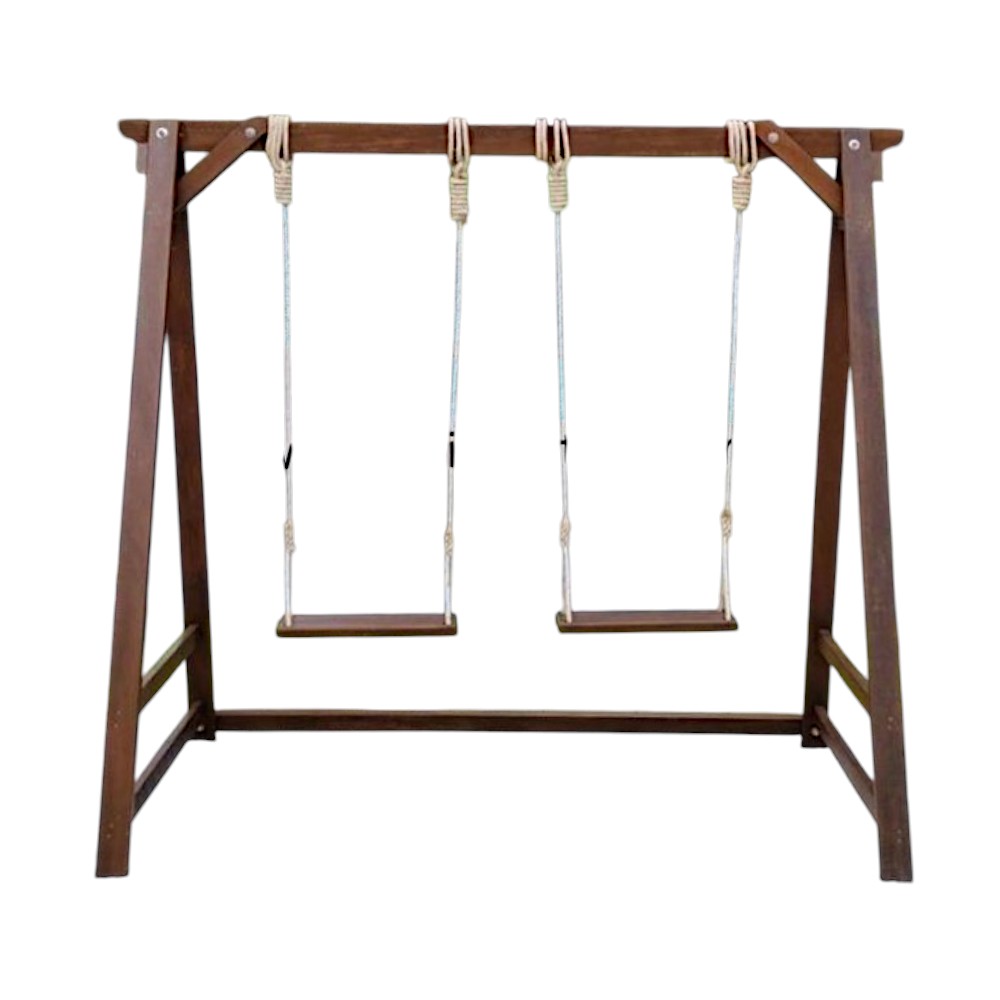 ชิงช้าไม้ 2 ที่นั่ง WINAIFURNITURE สีไม้ 200 ซม. หลังคาระแนงไม้ เชือกแขวน_3