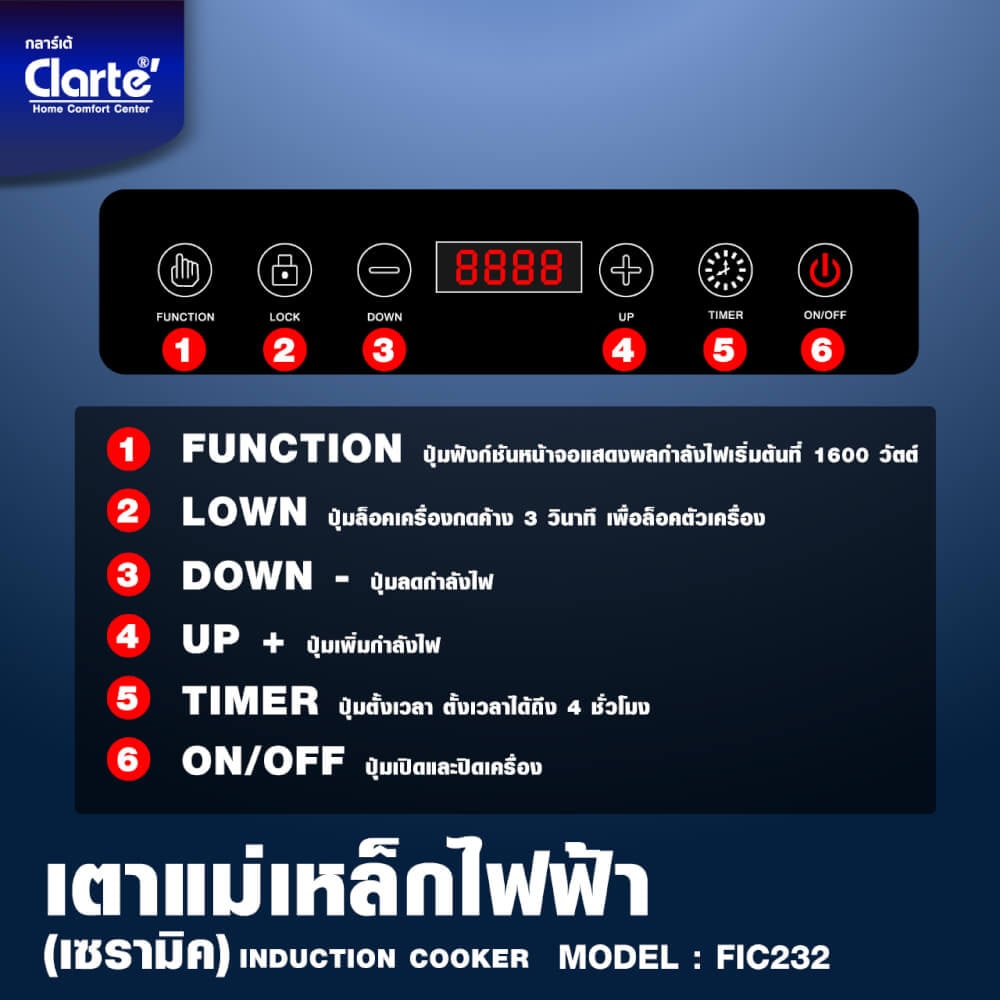 เตาแม่เหล็กไฟฟ้า CLARTE' รุ่น FIC232_3