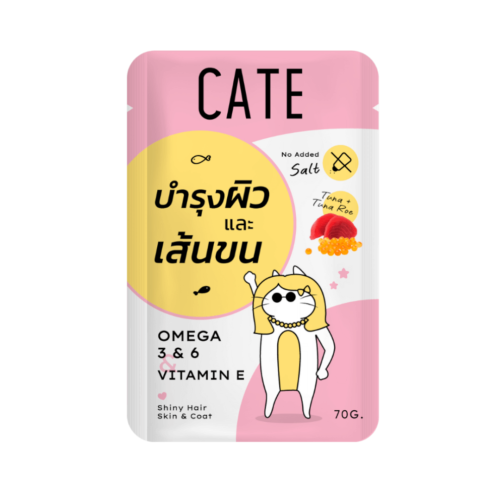 อาหารเปียกแมว CATE รสทูน่าและไข่ปลาทูน่า ในเนื้อซอฟท์เจลลี่ สูตรบำรุงขนและผิวหนัง มี SUNFLOWER OIL (1 ซอง 70G.)_1