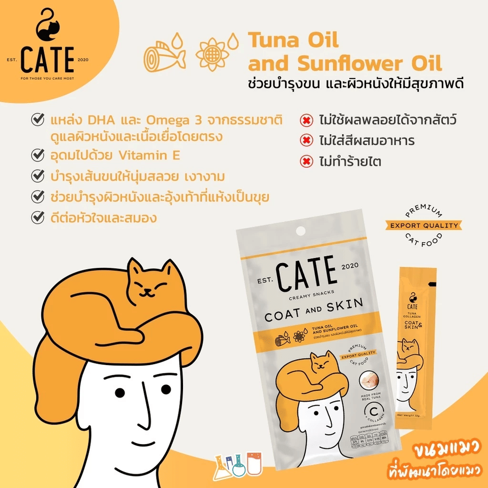 ขนมแมวเลีย CATE รสทูน่าผสมคอลลาเจน สูตรบำรุงผิวหนังและเส้นขน 12 กรัม ( 1 แพ็ค 4 ชิ้น)_4
