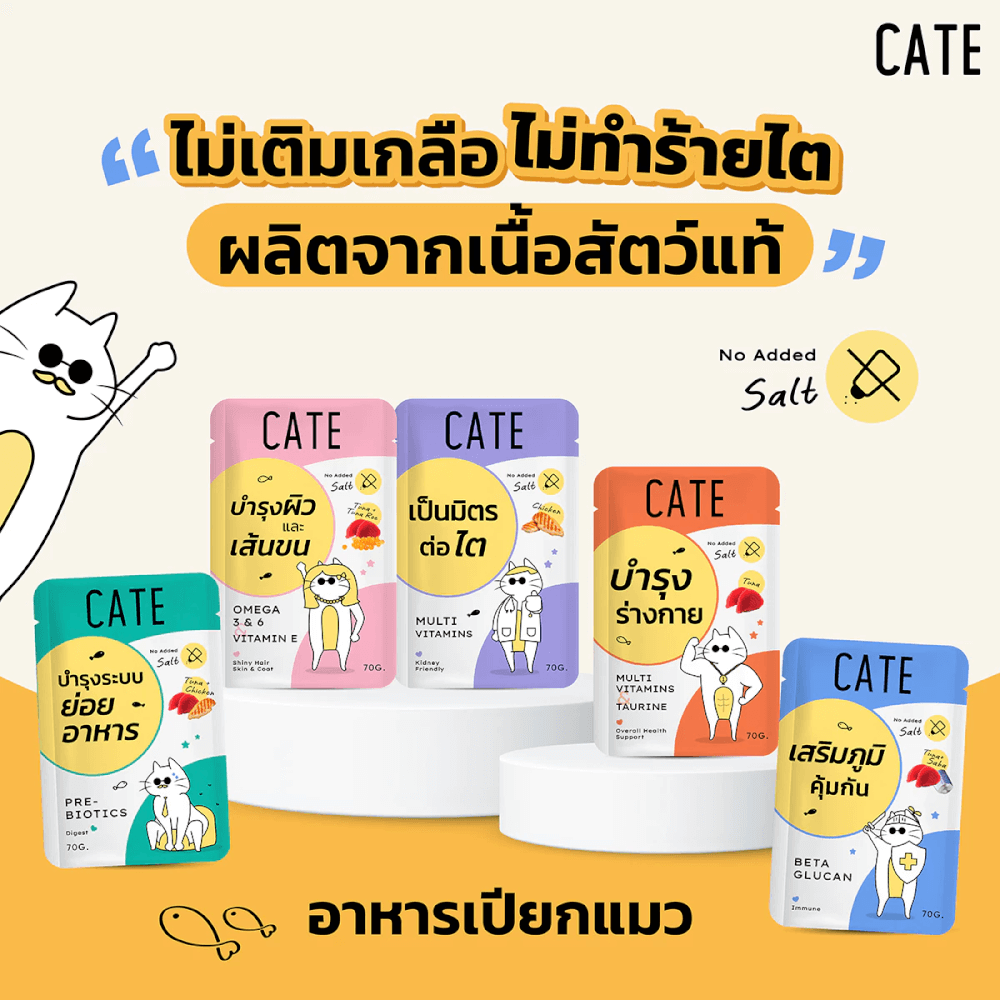 อาหารเปียกแมว CATE รสทูน่าและไก่ ในน้ำเกรวี่ สูตรบำรุงระบบย่อยอาหาร มี PREBIOTICS (ยกลัง 48 ซอง 70G)_6