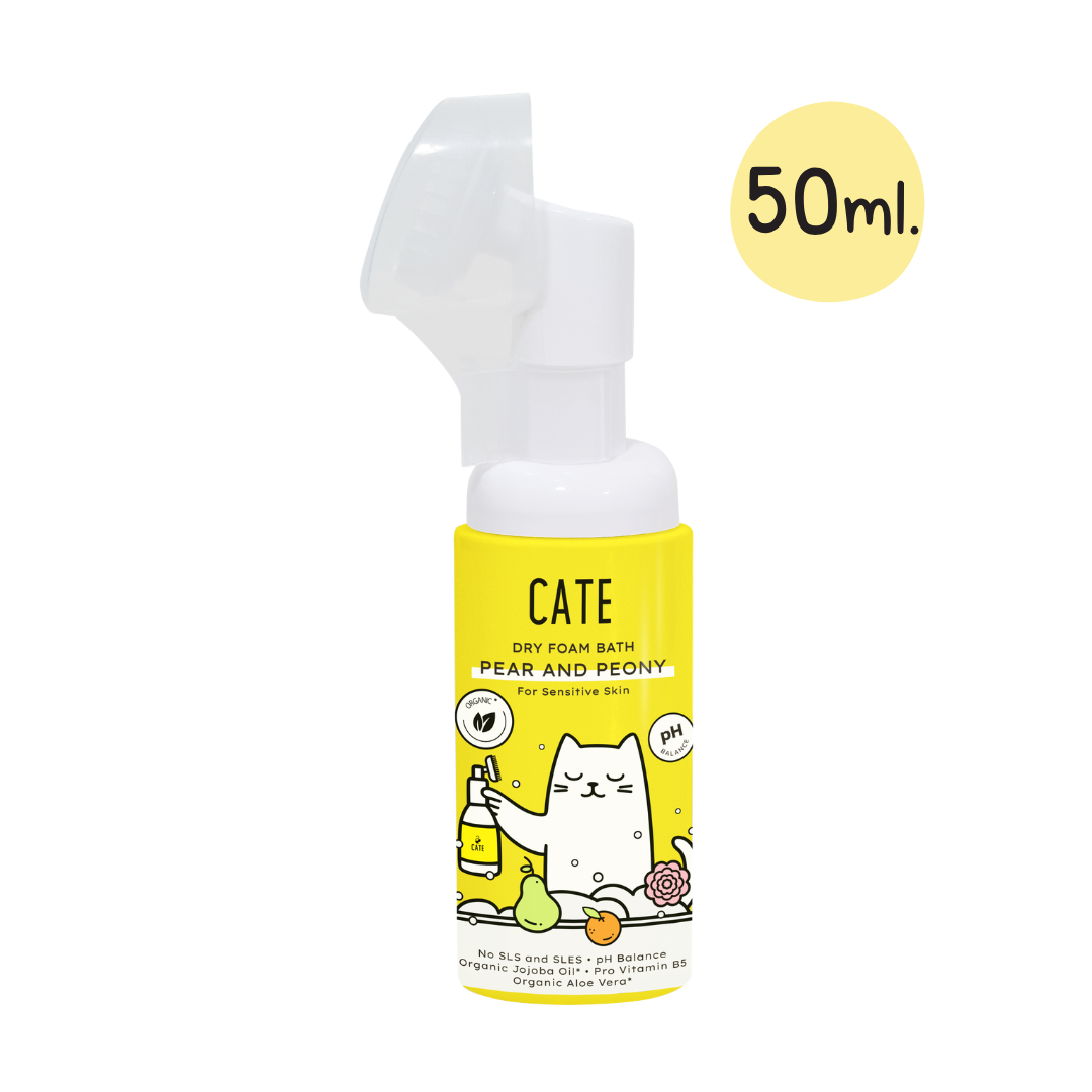 แชมพูโฟมอาบน้ำแห้งออแกนิก CATE กลิ่นแพร์และพิโอนี FOOD GRADE สูตรอ่อนโยน 50 ML._0