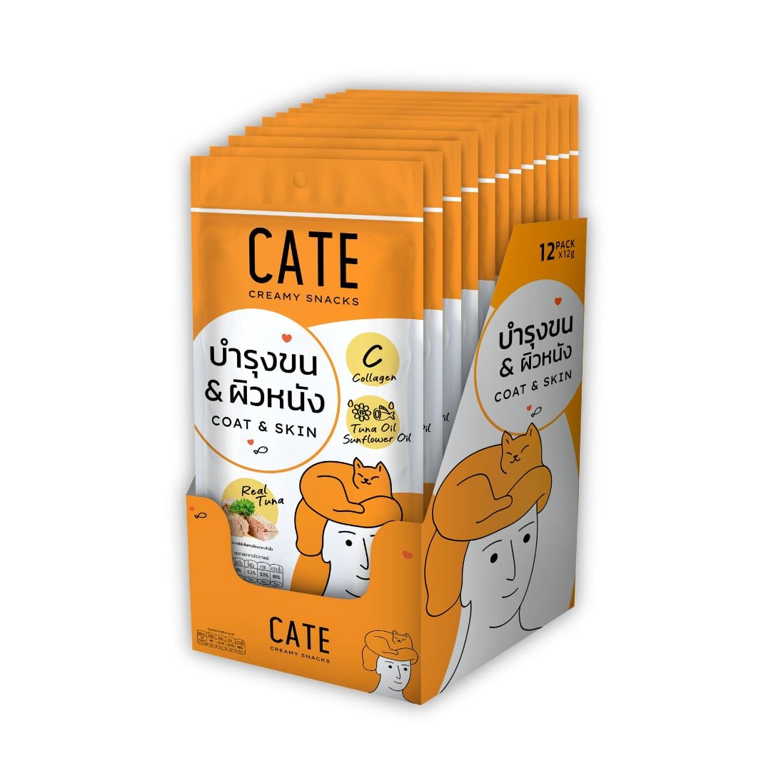 ขนมแมวเลีย CATE รสทูน่าผสมคอลลาเจน สูตรบำรุงผิวหนังและเส้นขน 12 กรัม (ยกโหล 12 แพ็ค 48 ชิ้น)_1