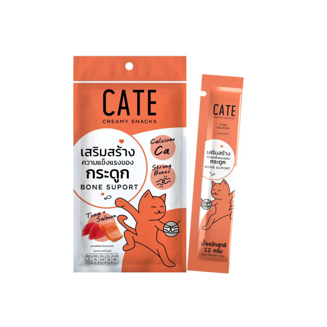 ขนมแมวเลีย CATE รสทูน่าและแซลมอน สูตรเสริมสร้างกระดูกผสมแคลเซียม 12 กรัม ( 1 แพ็ค 4 ชิ้น)_1