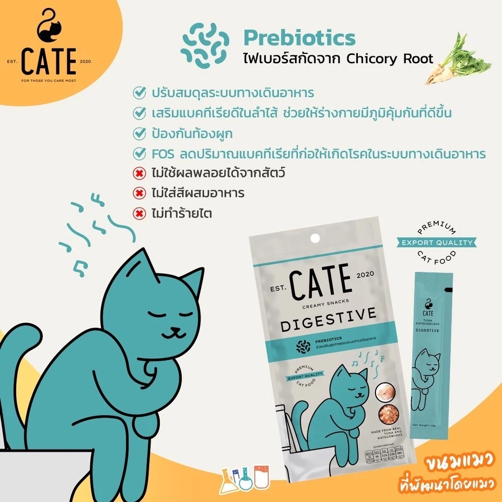 ขนมแมวเลีย CATE รสทูน่าผสมคัตซึบูชิ สูตรบำรุงระบบทางเดินอาหาร 12 กรัม ( 1 แพ็ค 4 ชิ้น)_4