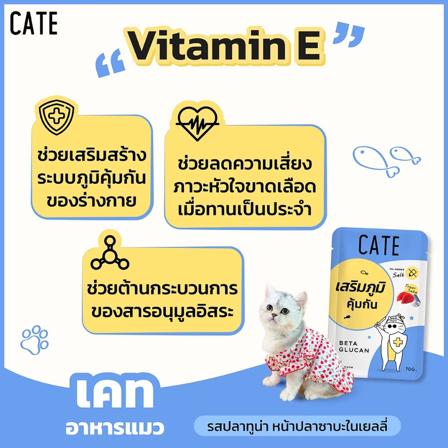 อาหารเปียกแมว CATE รสทูน่าและปลาซาบะ ในซอฟท์เจลลี่ สูตรเสริมภูมิคุ้มกัน มี BETA GLUCAN 1 ซอง 70G._5
