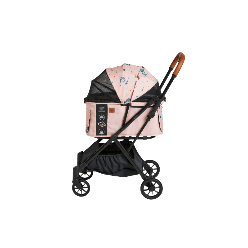 รถเข็นสัตว์เลี้ยงพับได้ FIKAGO รุ่น NEW FREE TO GO ลายดอกไม้ (รุ่นเบาที่สุด)_1