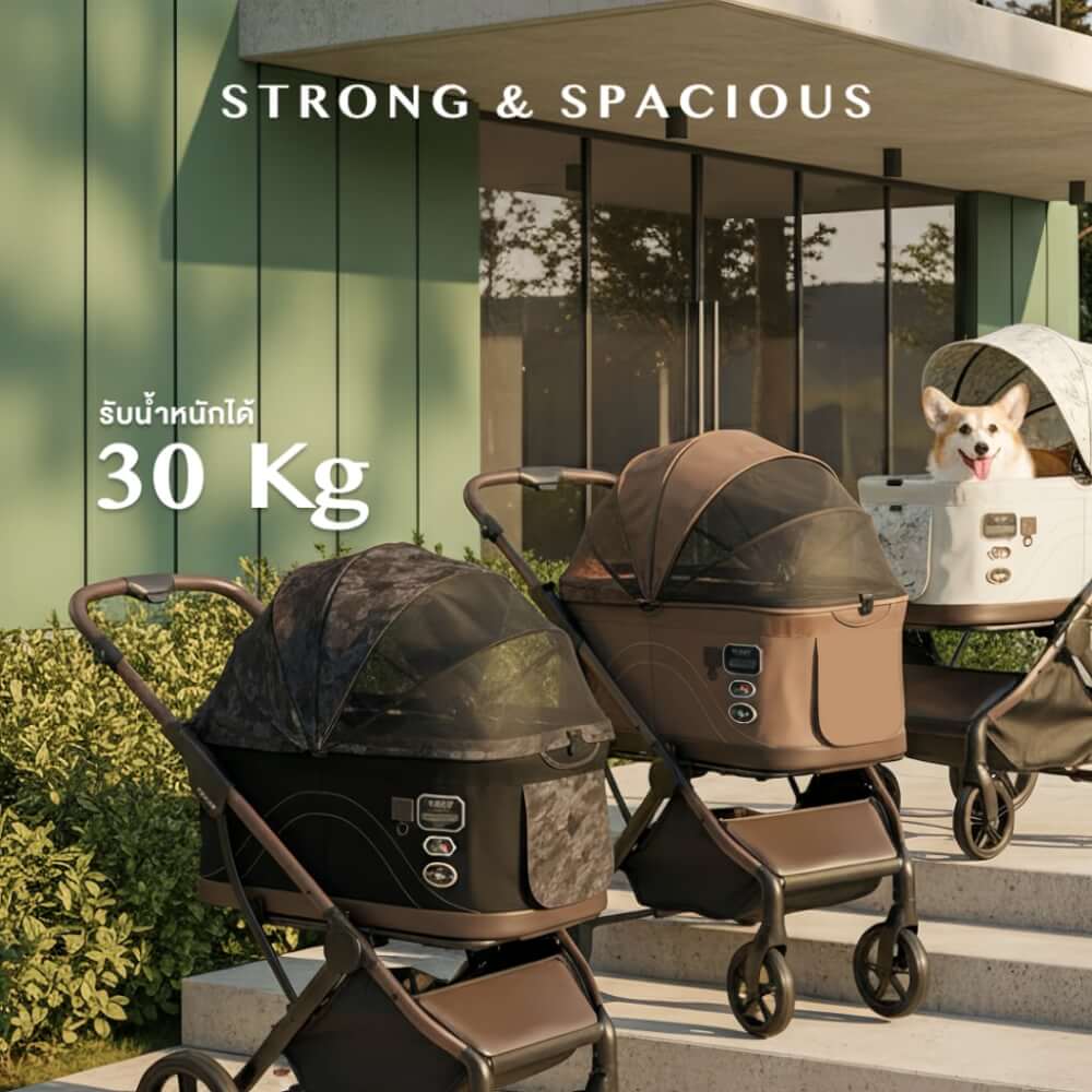 รถเข็นสัตว์เลี้ยง 2 IN 1 FIKAGO รุ่น TOGGLE สี STROLLING LETTER (ถอดคาร์ชีทและพับได้)