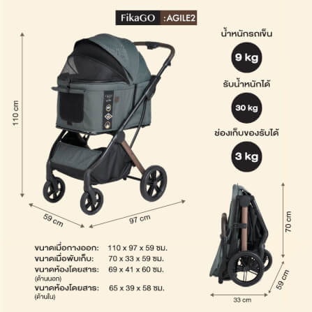รถเข็นสัตว์เลี้ยงพับได้ FIKAGO รุ่น AGILE 2 สีเบจ_1