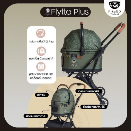 รถเข็นสัตว์เลี้ยง FIKAGO รุ่น FLYTTA PLUS สีเขียว (ถอดคาร์ชีทได้)_1