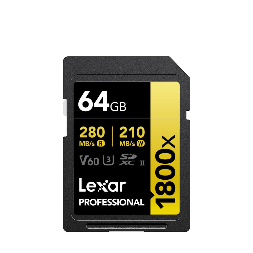 การ์ดหน่วยความจำ เอสดีการ์ด LEXAR SD1800X 64GB UHS-II U3 V60 SD CARD FULL-HD 3D 4K RW280/210MB/S (LSD1800064G) GOLD SERIES